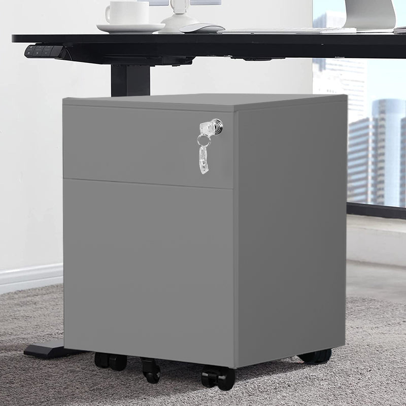 Supfirm 2 Drawer Mobile File Cabinet with Lock Metal Filing Cabinet for Legal/Letter/A4/F4 Size, Fully Assembled Include Wheels, Home/Office Design,Grey