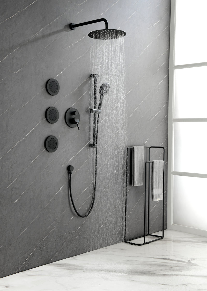 Supfirm Shower System with Shower Head, Hand Shower, Slide Bar, Bodysprays, Shower Arm, Hose, Valve Trim, and Lever Handles