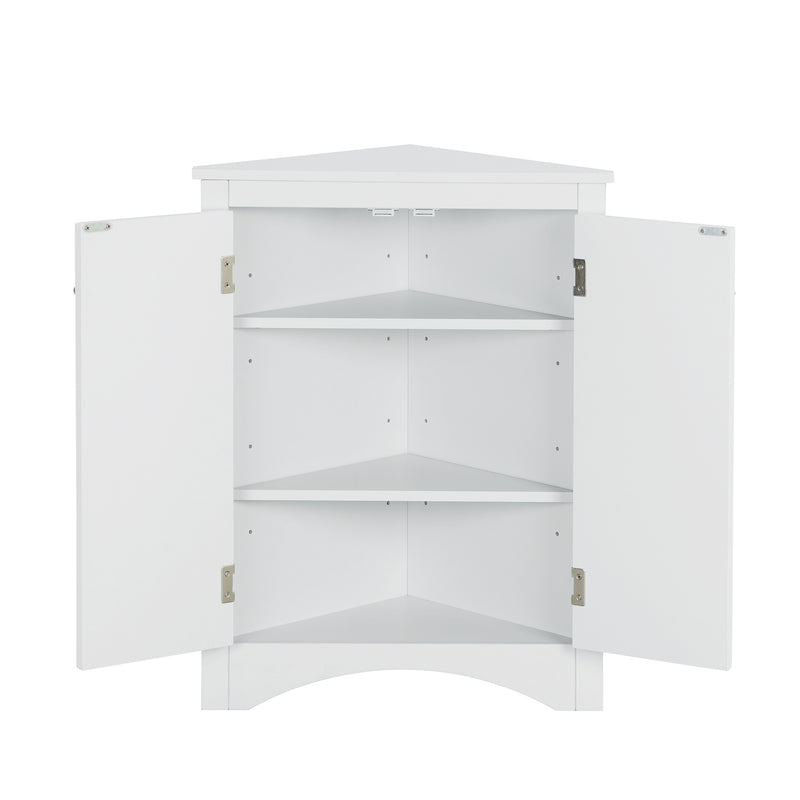 Supfirm White Triangle Bathroom Storage Cabinet with Adjustable Shelves, Freestanding Floor Cabinet for Home Kitchen