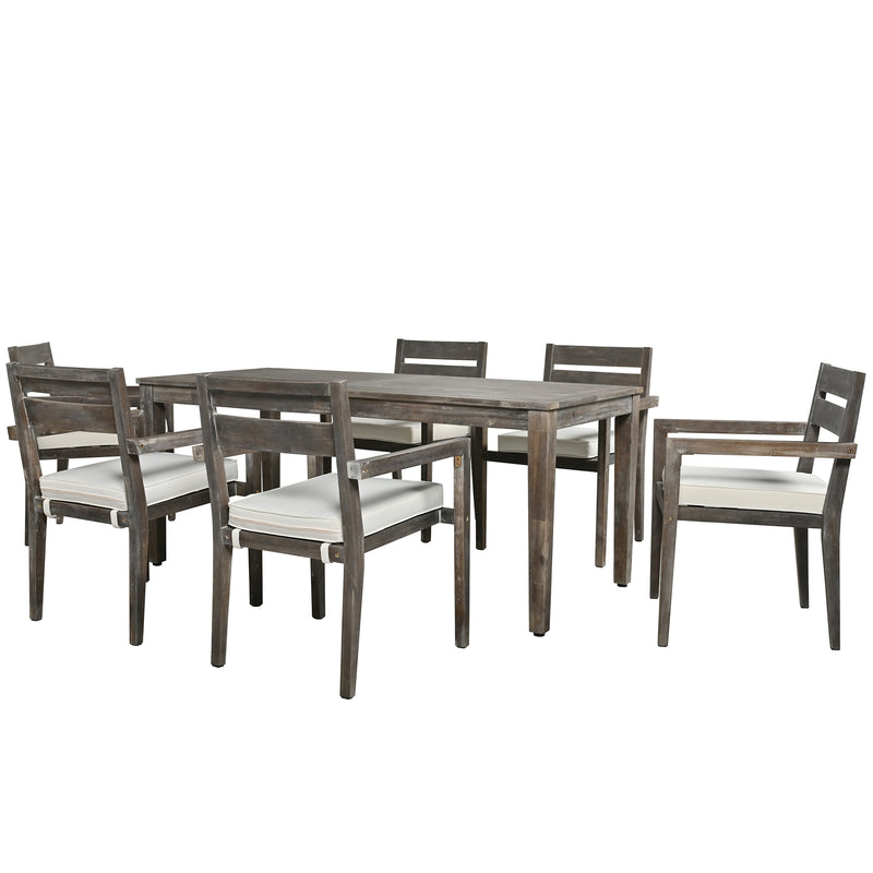 Supfirm U_Style  Acacia Wood Outdoor Dining Table And Chairs Suitable For Patio, Balcony Or Backyard