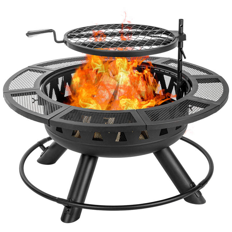 Supfirm 36〞Fire Pit for Outside Wood Burning Fire Pit Tables with Metal Lid,BBQ Net Black