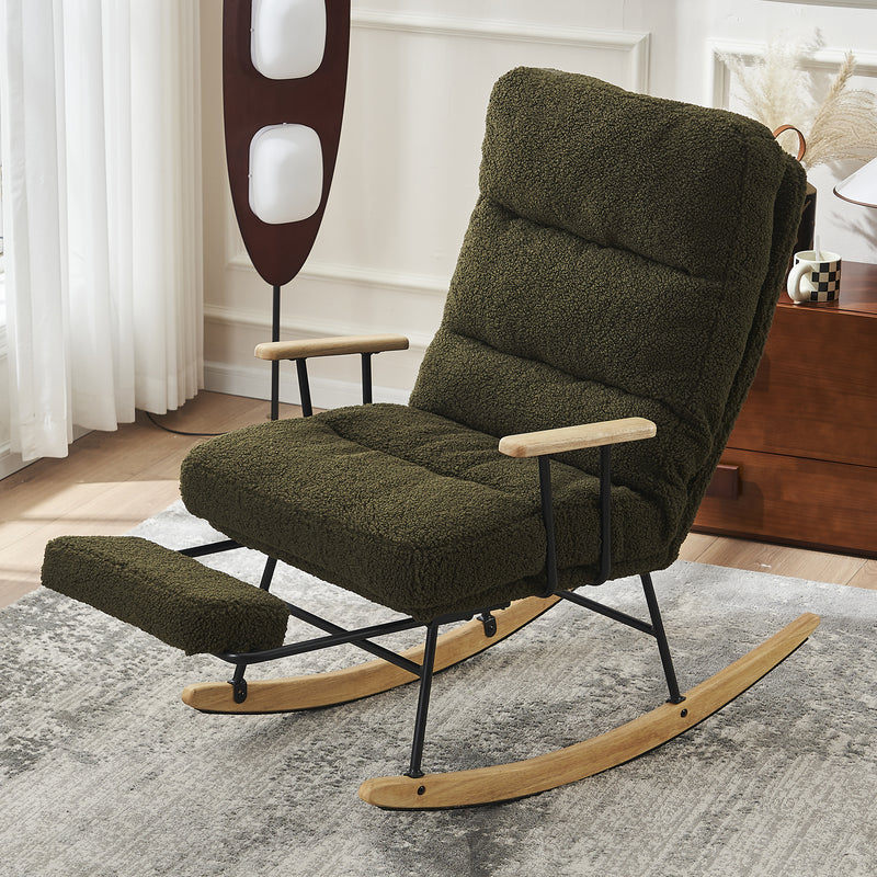 Supfirm Modern Teddy Gliding Rocking Chair with High Back, Retractable Footrest, and Adjustable Back Angle for Nursery, Living Room, and Bedroom, Green