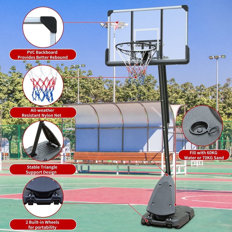 Supfirm Height Adjustable 7 to 10ft Basketball Hoop 44 Inch Backboard Portable Basketball Goal System with Stable Base and Wheels, use for Outdoor