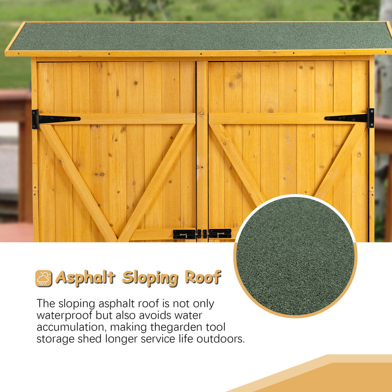 Supfirm 56"L x 19.5"W x 64"H Outdoor Storage Shed with Lockable Door, Wooden Tool Storage Shed w/Detachable Shelves & Pitch Roof, Natural