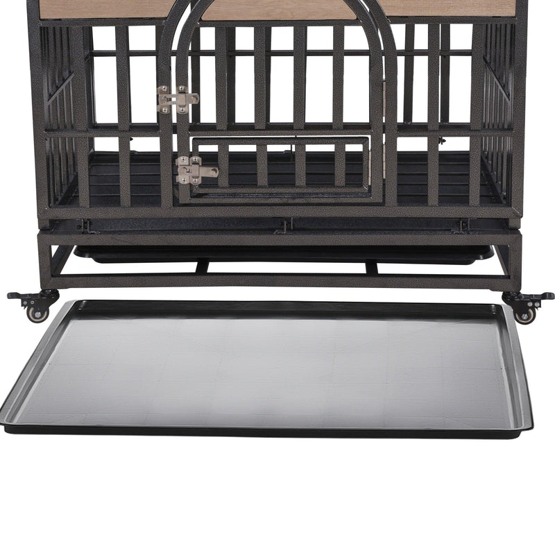 37in Heavy Duty Dog Crate, Furniture Style Dog Crate with Removable Trays and Wheels for High Anxiety Dogs - Supfirm