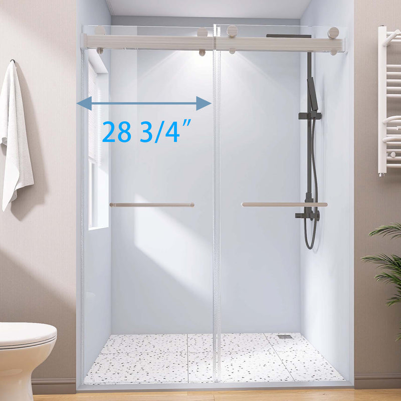 Supfirm Frameless Double Sliding Shower, 57" - 60" Width, 79" Height, 3/8" (10 mm) Clear Tempered Glass, , Designed for Smooth Door with Clear Tempered Glass and Stainless Steel Hardware Brushed Nickel