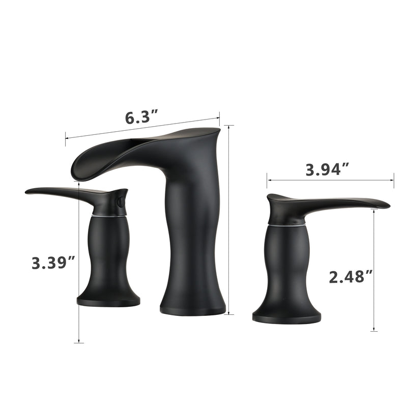 Supfirm 2 Handle 3 Hole Widespread Matte Black Waterfall Bathroom Faucet,8 inch Vanity Sink Faucet