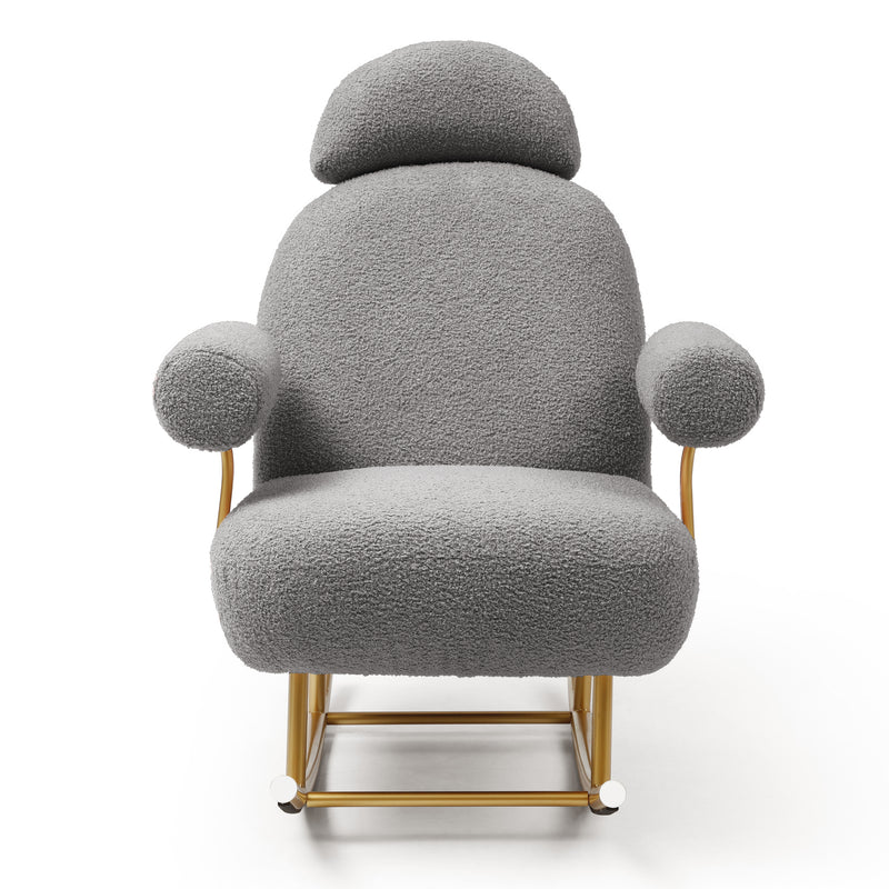 Supfirm Modern Sherpa Fabric Nursery Rocking Chair,Accent Upholstered Rocker Glider Chair for Baby and Kids,Comfy Armchair with Gold Metal Frame,Leisure Sofa Chair for Nursery/Bedroom/Living Room/Office,Grey