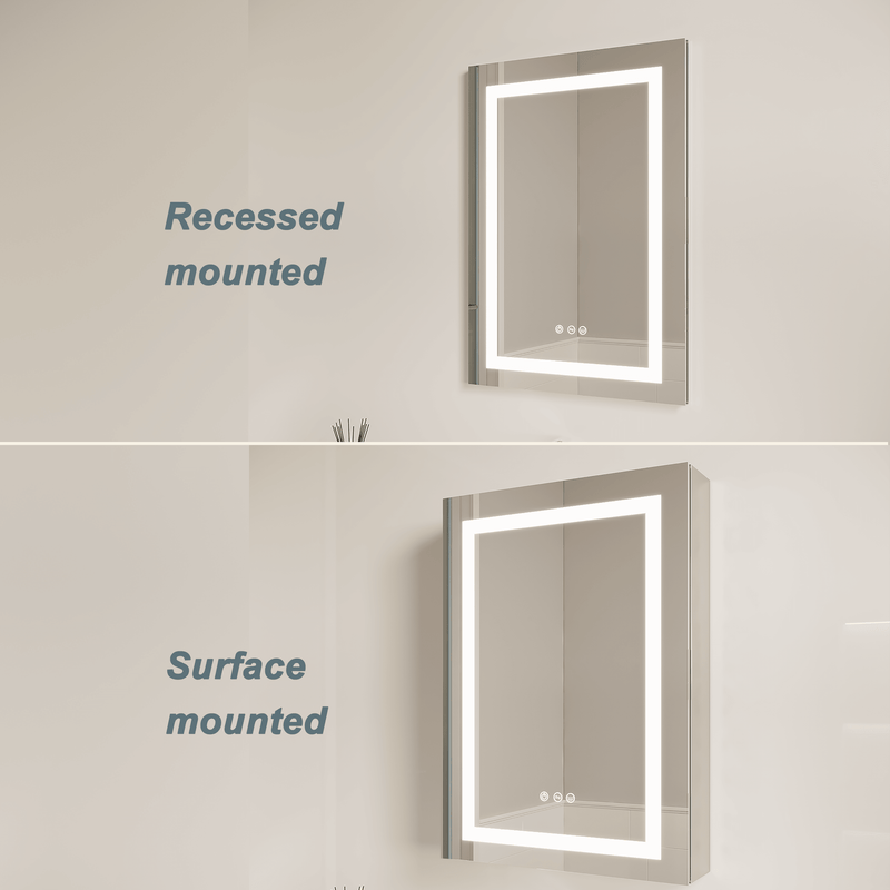 Supfirm 26x20 inch Bathroom Medicine Cabinet with LED Mirror, Anti-Fog, Waterproof, 3000K~6000K Single Door Lighted Bathroom Cabinet with Touch Swich, Dimmable,Recessed or Surface Mount (Left Door) - Supfirm