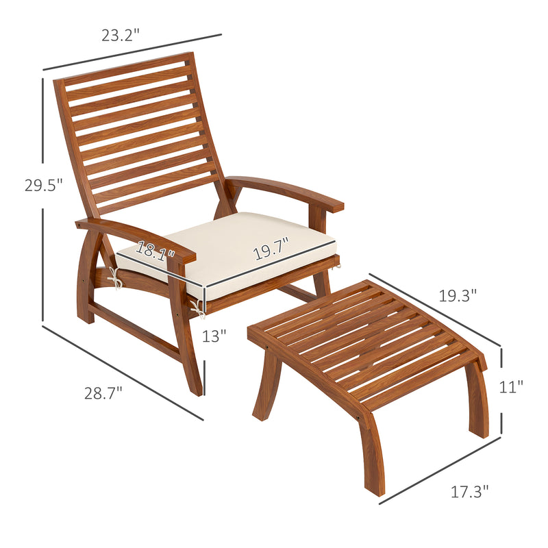 Supfirm 4 Pieces Patio Chairs with Cushion, Outdoor Dining Chairs Set of 4, Acacia Wood Seat with Footstools, Slatted Seat & Backrest, Armrests, Cream White