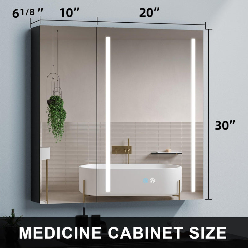 Supfirm 30x30 inch LED Bathroom Medicine Cabinet Surface Mount Double Door Lighted Medicine Cabinet, Medicine Cabinets for Bathroom with Mirror Defogging, Dimmer Black - Supfirm