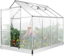 Supfirm 8.3' x 6.3 x 6.8' Aluminum Outdoor Greenhouse, Polycarbonate Walk-in Garden Greenhouse Kit with Adjustable Roof Vent, Rain Gutter and Sliding Door for Winter, Silver