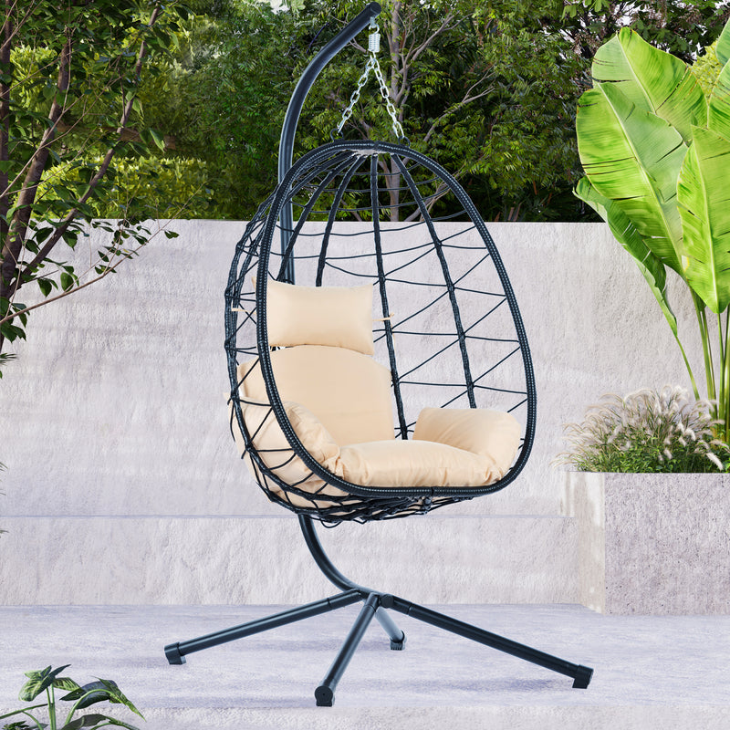 Supfirm Egg Chair with Stand Indoor Outdoor Swing Chair Patio Wicker Hanging Egg Chair Hanging Basket Chair Hammock Chair with Stand for Bedroom Living Room Balcony