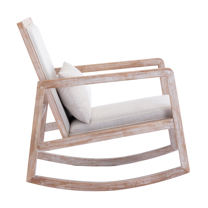 Supfirm Solid wood linen fabric antique white wash painting rocking chair with  removable lumbar pillow