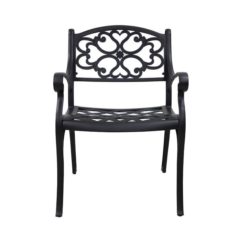 Supfirm 2 Piece Outdoor Dining Chairs, Cast Aluminum Chairs with Armrest, Patio Bistro Chair Set of 2 for Garden, Backyard (Flower pattern 2 Chairs)