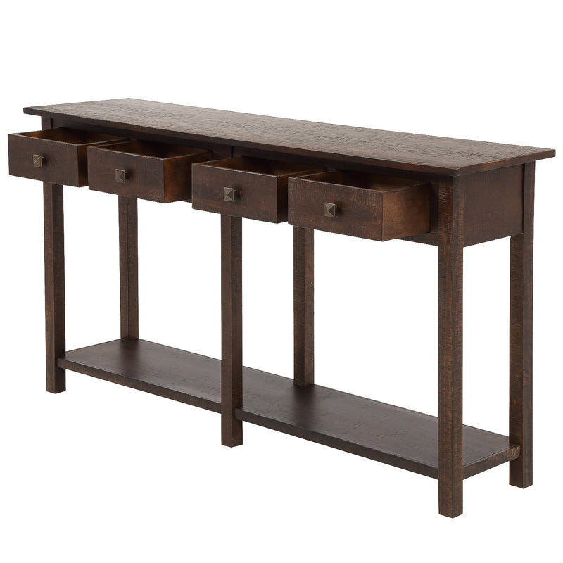 Supfirm TREXM Rustic Brushed Texture Entryway Table Console Table with Drawer and Bottom Shelf for Living Room (Espresso)