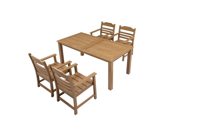 Supfirm HIPS Dining Set, Rectangular All Weather Dining Table 5 Pieces(4 Dinning chair+ 1 Dining Table), Outdoor/Indoor Use,TEAK