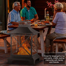 Supfirm 24" Pagoda-Style Steel Wood-Burning Fire Pit with Log Grate and Poker - Black High-Temperature Paint Finish