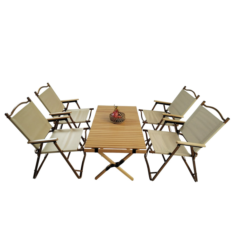 Supfirm Multi-Function Foldable and Portable Dining Set, 1 Dining Table & 4 Folding Chairs, Indoor and outdoor universal ,Natural