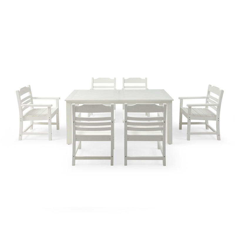 Supfirm HIPS Patio Furniture Dining Chair and Table, 7 Pieces(6 dining chairs+1 dining table) Backyard Conversation Garden Poolside Balcony White