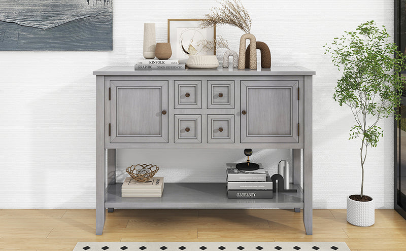 Supfirm TREXM Cambridge Series  Ample Storage Vintage Console Table with Four Small Drawers and Bottom Shelf for Living Rooms, Entrances and Kitchens (Antique Gray, OLD SKU: WF190263AAE)