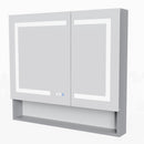 Supfirm Lighted Medicine Cabinet 36 x 32 Inch, Recessed or Surface , Clock, Room Temp Display,Defog,Night Light,Stepless Dimming,3000K-6400K, Outlets & USBs,Double Sided Mirror.Silver External Storage Shelf - Supfirm