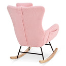 Supfirm Rocking Chair Nursery, Teddy Upholstered Rocker Glider Chair with High Backrest, Adjustable Headrest & Pocket, Comfy Glider Chair for Nursery, Bedroom, Living Room, Offices, Rubber wood, pink