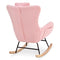 Supfirm Rocking Chair Nursery, Teddy Upholstered Rocker Glider Chair with High Backrest, Adjustable Headrest & Pocket, Comfy Glider Chair for Nursery, Bedroom, Living Room, Offices, Rubber wood, pink