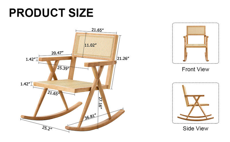 Supfirm Solid wood+imitation rattan rocking chair allows you to relax quietly indoors and outdoors, enhancing your sense of relaxation, suitable for balconies, gardens, and camping sites