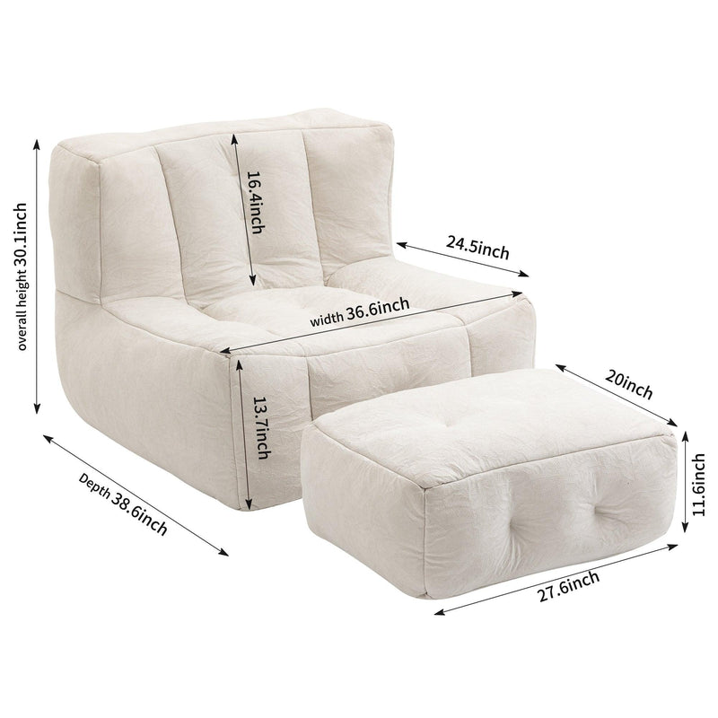 Fluffy bean bag chair, comfortable bean bag for adults and children, super soft lazy sofa chair with memory foam and ottoman, indoor modern focus bean bag chair for living room, bedroom, apartment - Supfirm