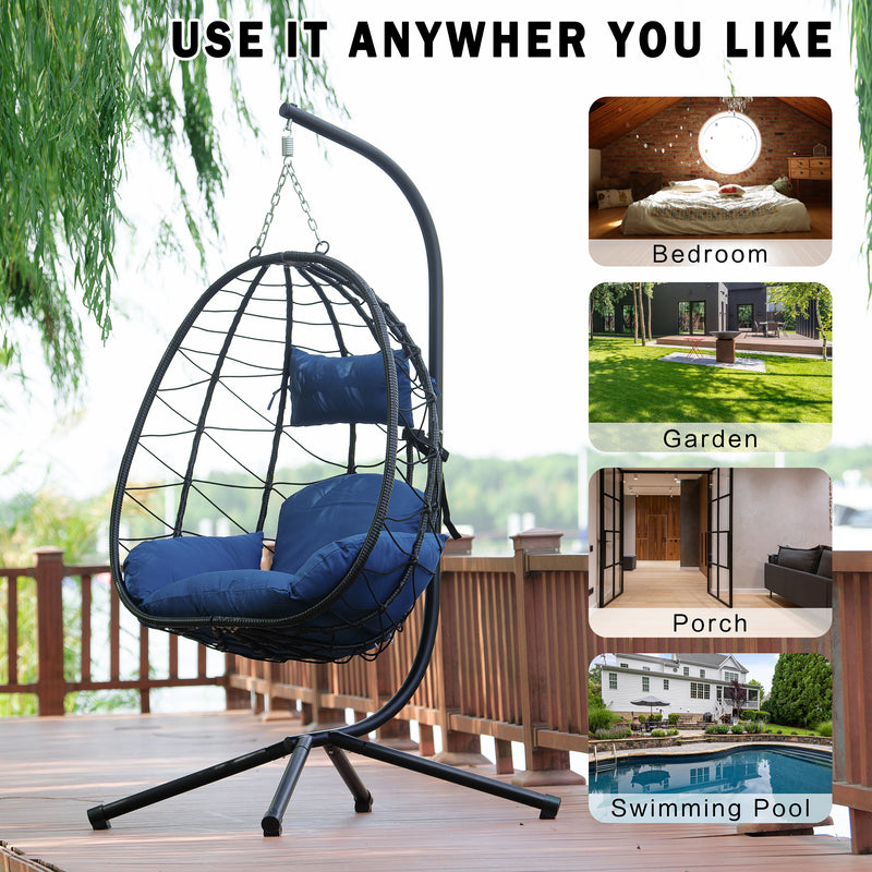 Supfirm Egg Chair with Stand Indoor Outdoor Swing Chair Patio Wicker Hanging Egg Chair Hanging Basket Chair Hammock Chair with Stand for Bedroom Living Room Balcony