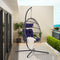 Supfirm Outdoor Garden Rattan Egg Swing Chair Hanging Chair Dark Blue Cushion