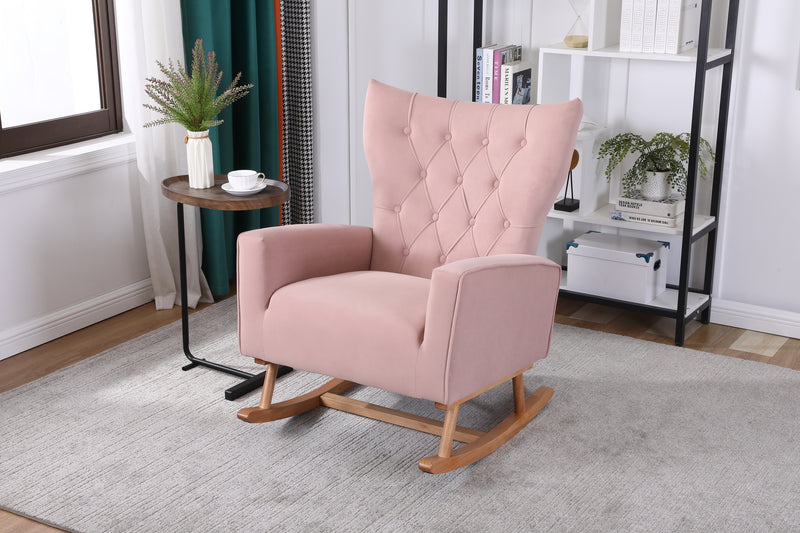 Supfirm Baby Room High Back Rocking Chair Nursery Chair , Comfortable Rocker Fabric Padded Seat ,Modern High Back Armchair