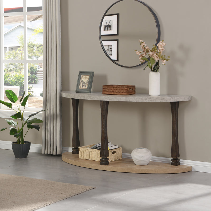 Supfirm 48 inch Long Semi Circle Demilune Sofa Table for Small Hallway Entryway Space, Wooden Half Moon Sturdy Console Tables, Grey&Natural Colour