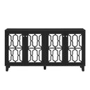 ON-TREND Buffet Cabinet with Adjustable Shelves, 4-Door Mirror Hollow-Carved TV stand for TVs Up to 65'', Multi-functional Console Table with Storage Credenza Accent Cabinet for Living Room, Black - Supfirm