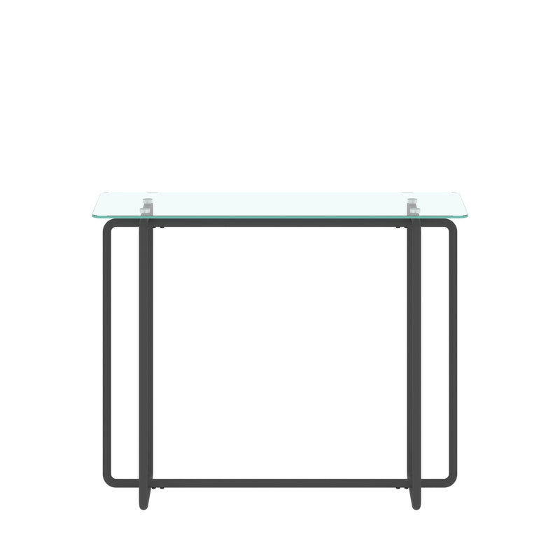 Supfirm Console Table single layer tempered glass rectangular porch table black leg double tempered glass tea table,Transparent