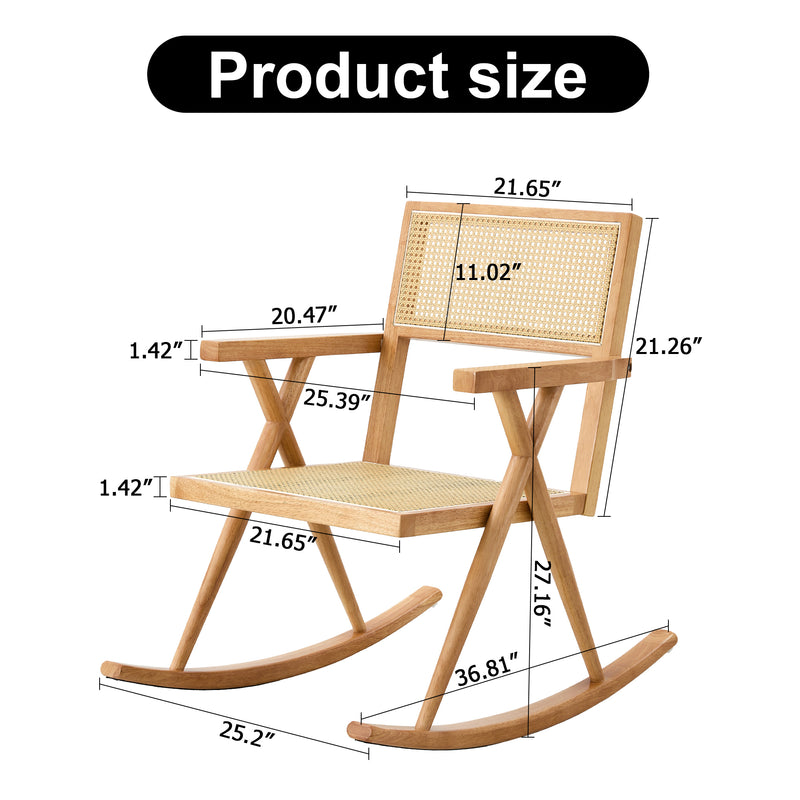 Supfirm Solid wood+imitation rattan rocking chair allows you to relax quietly indoors and outdoors, enhancing your sense of relaxation, suitable for balconies, gardens, and camping sites