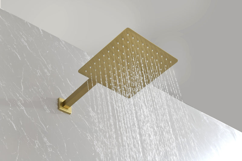 Supfirm Brushed Gold Shower System, Bathroom 10 Inches Rain Shower Head with Handheld Combo Set, Wall Mounted High Pressure Rainfall Dual Shower Head System, Shower Faucet Set with Valve and Trim