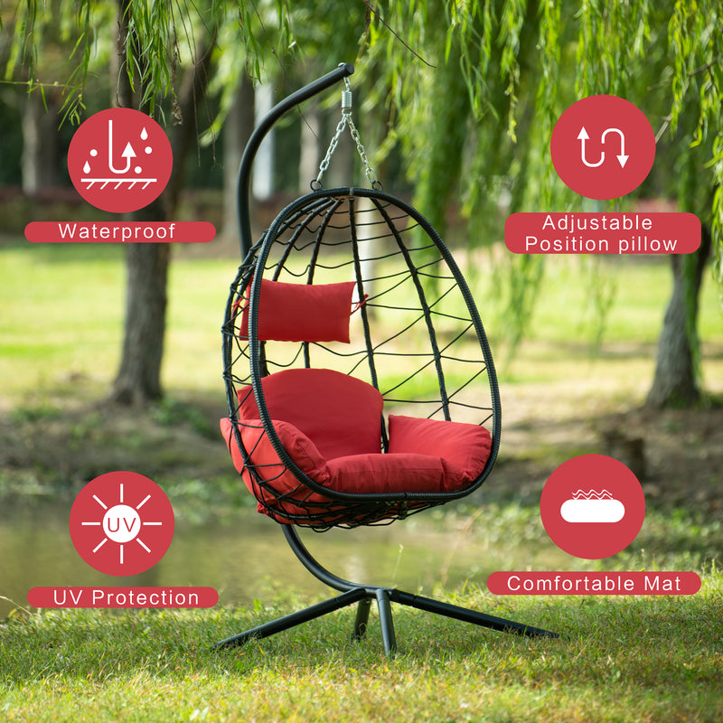 Supfirm Egg Chair with Stand Indoor Outdoor Swing Chair Patio Wicker Hanging Egg Chair Hanging Basket Chair Hammock Chair with Stand for Bedroom Living Room Balcony