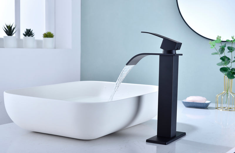 Supfirm Waterfall Spout Bathroom Faucet,Single Handle Bathroom Vanity Sink Faucet