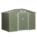 Supfirm 9' x 6' Outdoor Storage Shed, Garden Tool House with Foundation, 4 Vents, and 2 Easy Sliding Doors for Backyard, Patio, Garage, Lawn, Green