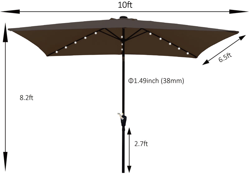 Supfirm 10 x 6.5t Rectangular Patio Umbrella Solar LED Lighted Outdoor Market Table Waterproof Umbrellas Sunshade with Crank and Push Button Tilt for Garden Deck Backyard Pool Shade Outside Deck Swimming Pool