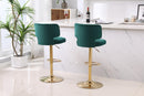 Modern Barstools Bar Height, Swivel Velvet Bar Stool Counter Height Bar Chairs Seat Adjustable Tufted Stool with Back& Footrest for Home Bar Kitchen Island Chair (Emerald, Set of 2) - Supfirm