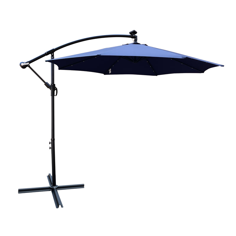 Supfirm 10 ft Outdoor Patio Umbrella Solar Powered LED Lighted Sun Shade Market Waterproof 8 Ribs Umbrella with Crank and Cross Base for Garden Deck Backyard Pool Shade Outside Deck Swimming Pool