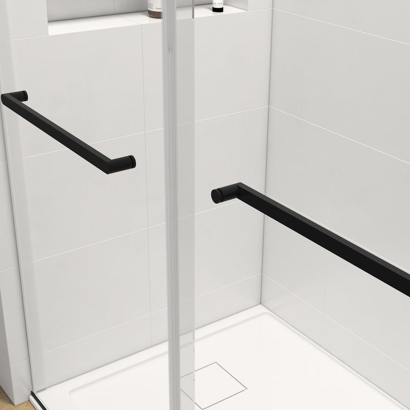 Supfirm 60 in. W x 76 in. HSliding Frameless Shower Door in Matte Black with Clear Glass