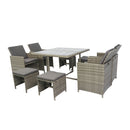 Supfirm 9 Pieces Patio Dining Sets Outdoor Space Saving Rattan Chairs with Glass Table Patio Furniture Sets Cushioned Seating and Back Sectional Conversation Set Grey Wicker + Grey Cushion