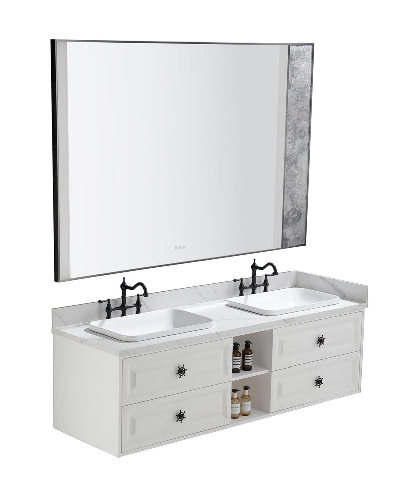 84*23*21in Wall Hung Doulble Sink Bath Vanity Cabinet Only in Bathroom Vanities without Tops - Supfirm