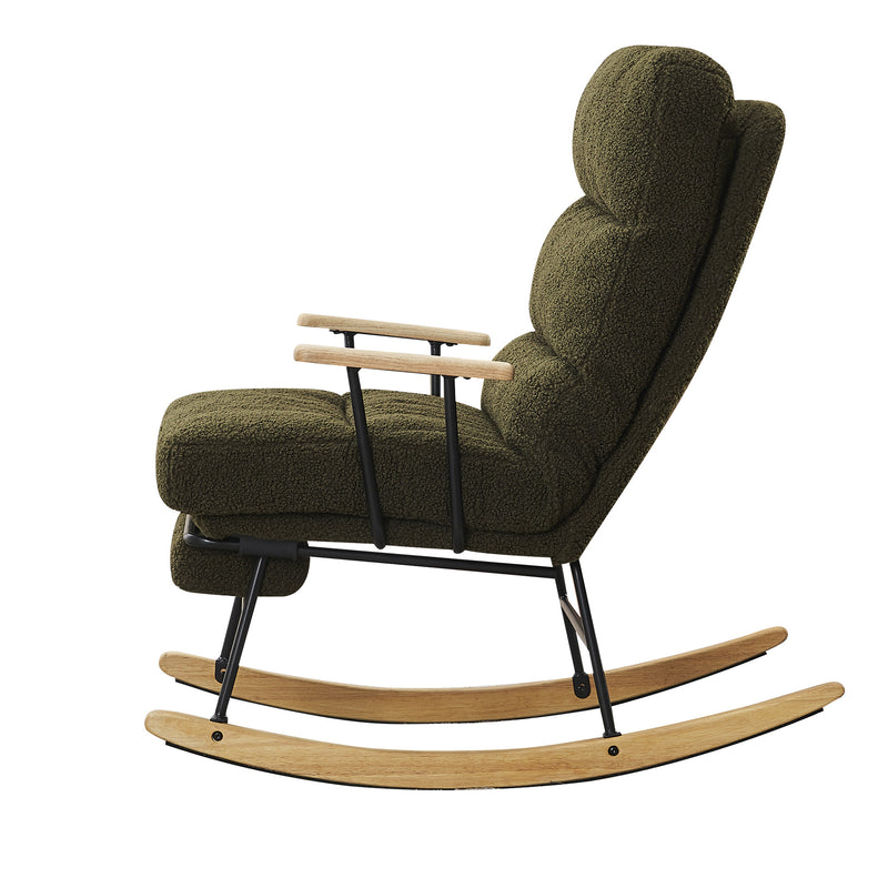 Supfirm Modern Teddy Gliding Rocking Chair with High Back, Retractable Footrest, and Adjustable Back Angle for Nursery, Living Room, and Bedroom, Green