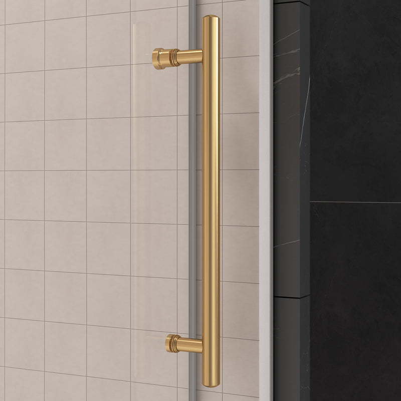 Supfirm 56'' - 60'' W x 76'' H Single Sliding Frameless Shower Door With 3/8 Inch (10mm) Clear Glass in Brushed Gold