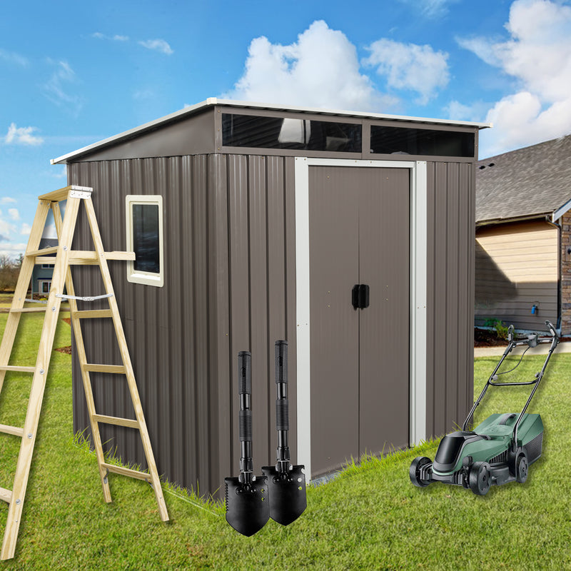 Supfirm 6ft x 5ft Outdoor Metal Storage Shed With window Transparent plate